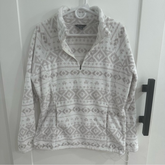 Eddie Bauer Tops - Eddie Bauer Aztec Tribal Print Plush Fleece 1/4 Zip Pullover XL Cream White